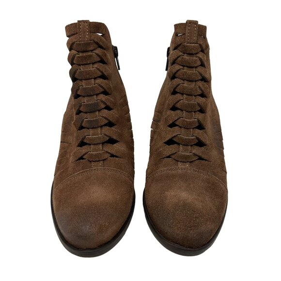 Free People Loveland Ankle Boot in Brown Suede Snake Embossed Boho Size 39 US 9 - Picture 5 of 12